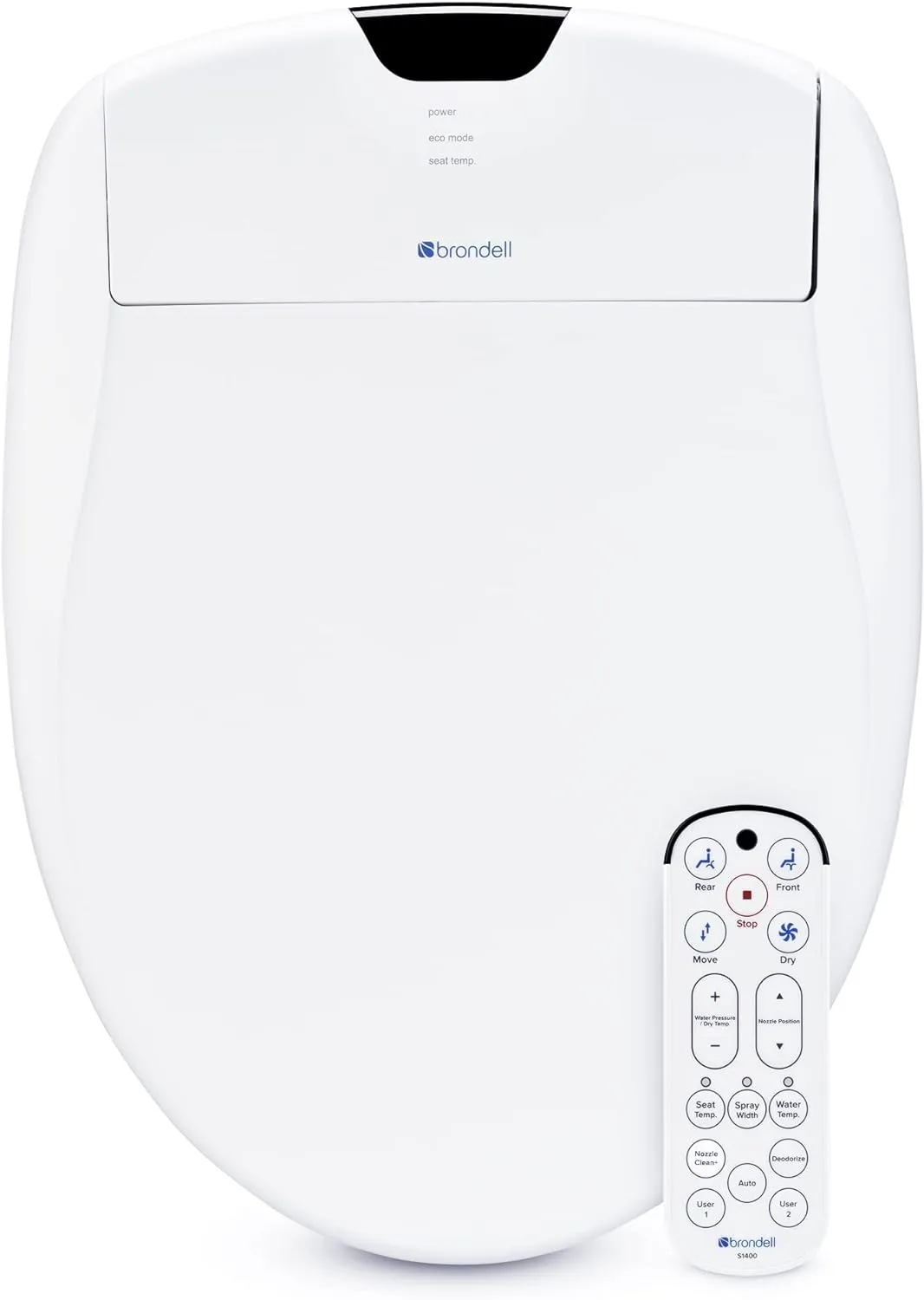 Brondell Bidet Toilet Seat S1400, Smart Toilet Seat, Dual Stainless-Steel, Self-Cleaning Nozzle With Clean Plus Technology, Endless Warm Water Bidet, Warm Air Dryer-Nightlight, Heated Seat, Round