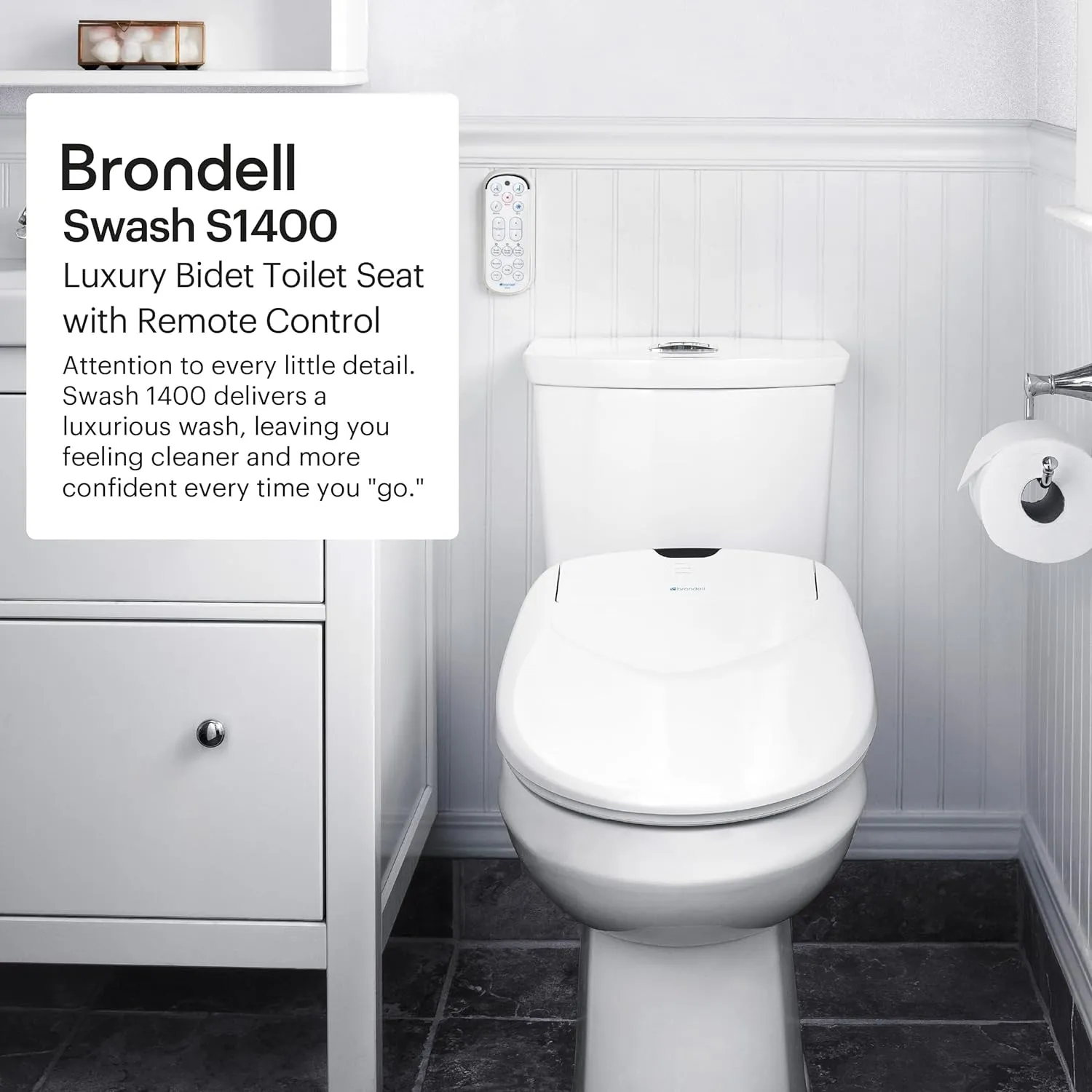 Brondell Bidet Toilet Seat S1400, Smart Toilet Seat, Dual Stainless-Steel, Self-Cleaning Nozzle With Clean Plus Technology, Endless Warm Water Bidet, Warm Air Dryer-Nightlight, Heated Seat, Round