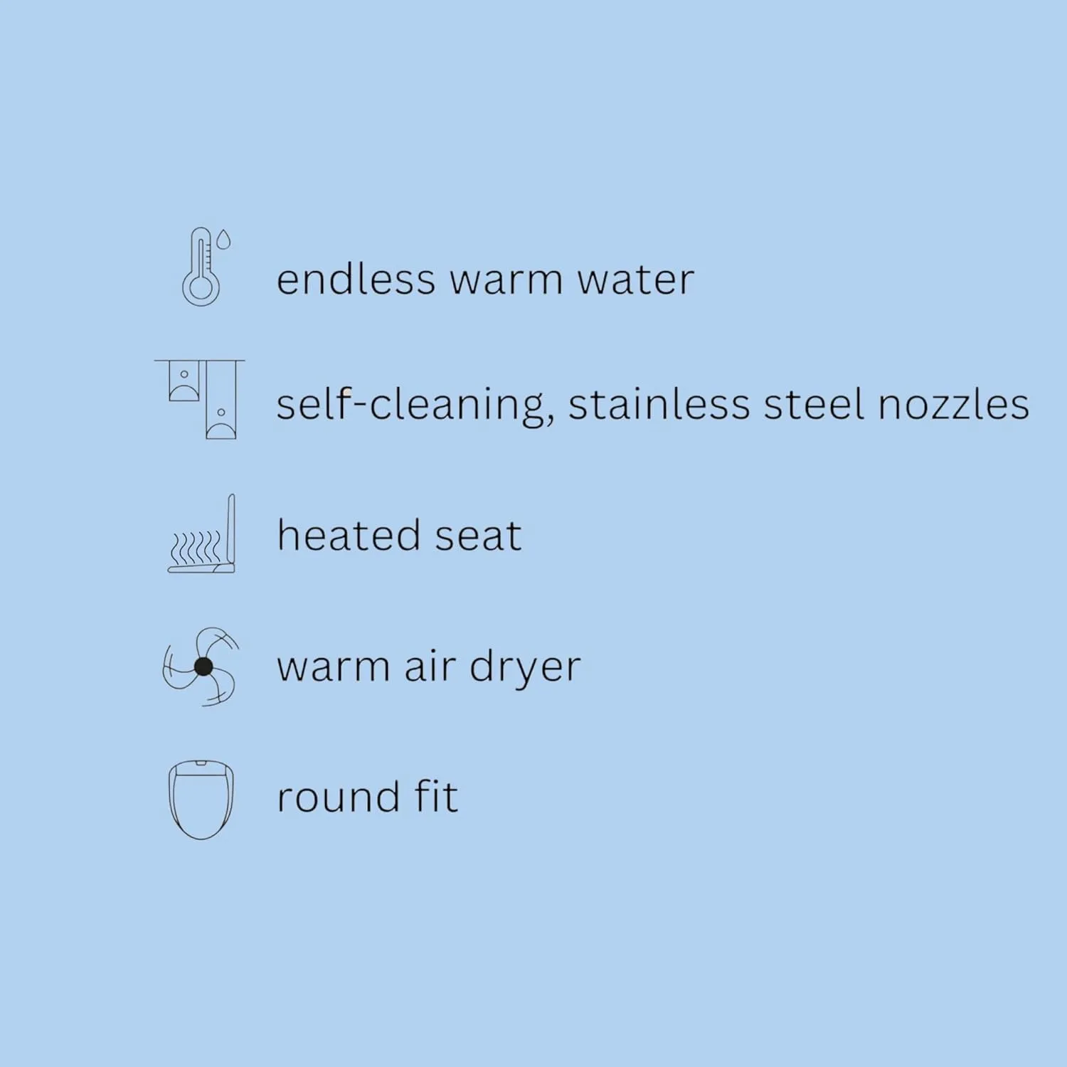 Brondell Bidet Toilet Seat S1400, Smart Toilet Seat, Dual Stainless-Steel, Self-Cleaning Nozzle With Clean Plus Technology, Endless Warm Water Bidet, Warm Air Dryer-Nightlight, Heated Seat, Round