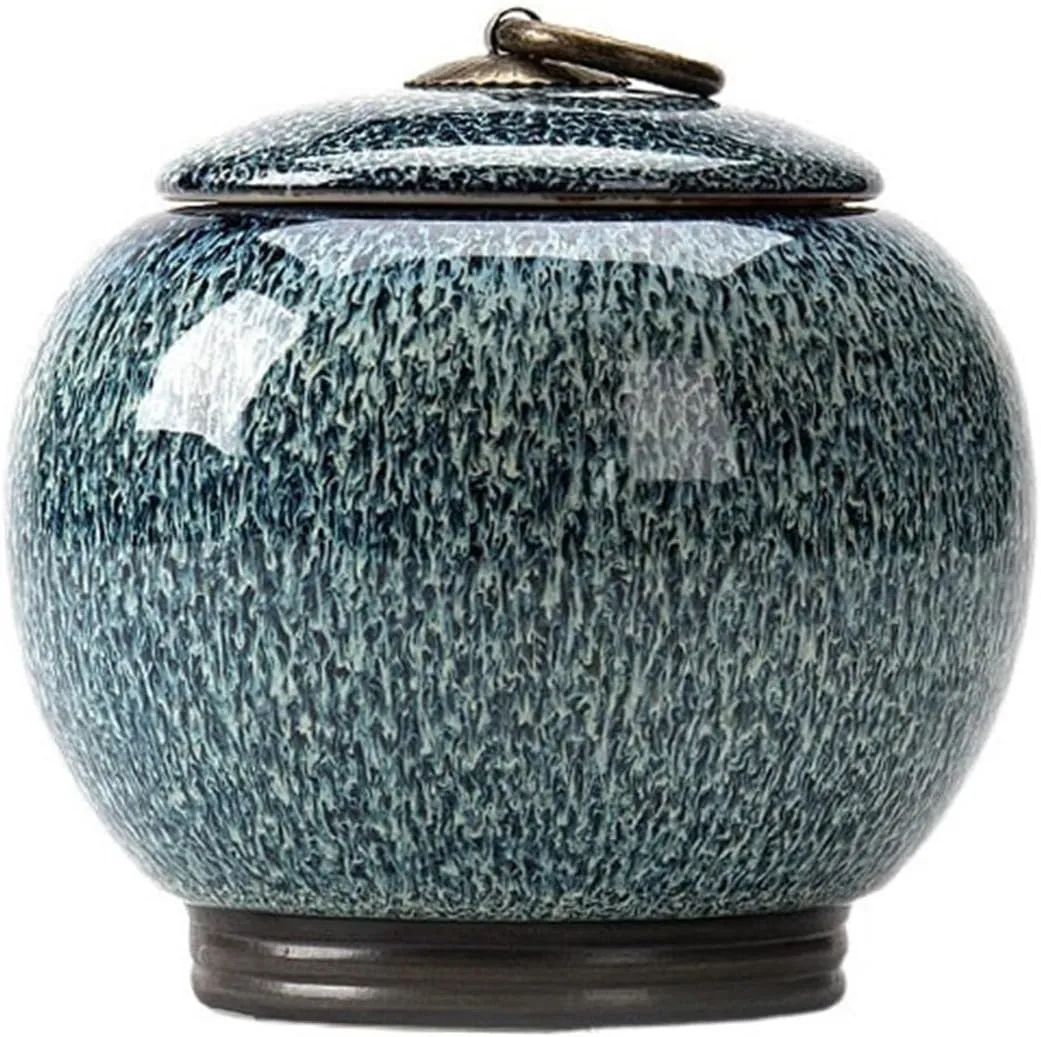 Caddy Kiln Change Tea Canister Ceramic Medium Storage Sealed Green Black Tea Loose Leaf Tea Canister Fresh Tea Set Storage(Blue)