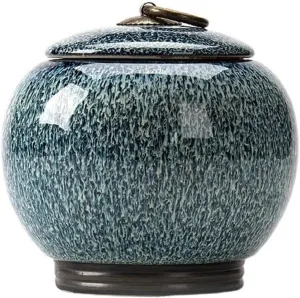 Caddy Kiln Change Tea Canister Ceramic Medium Storage Sealed Green Black Tea Loose Leaf Tea Canister Fresh Tea Set Storage(Blue)