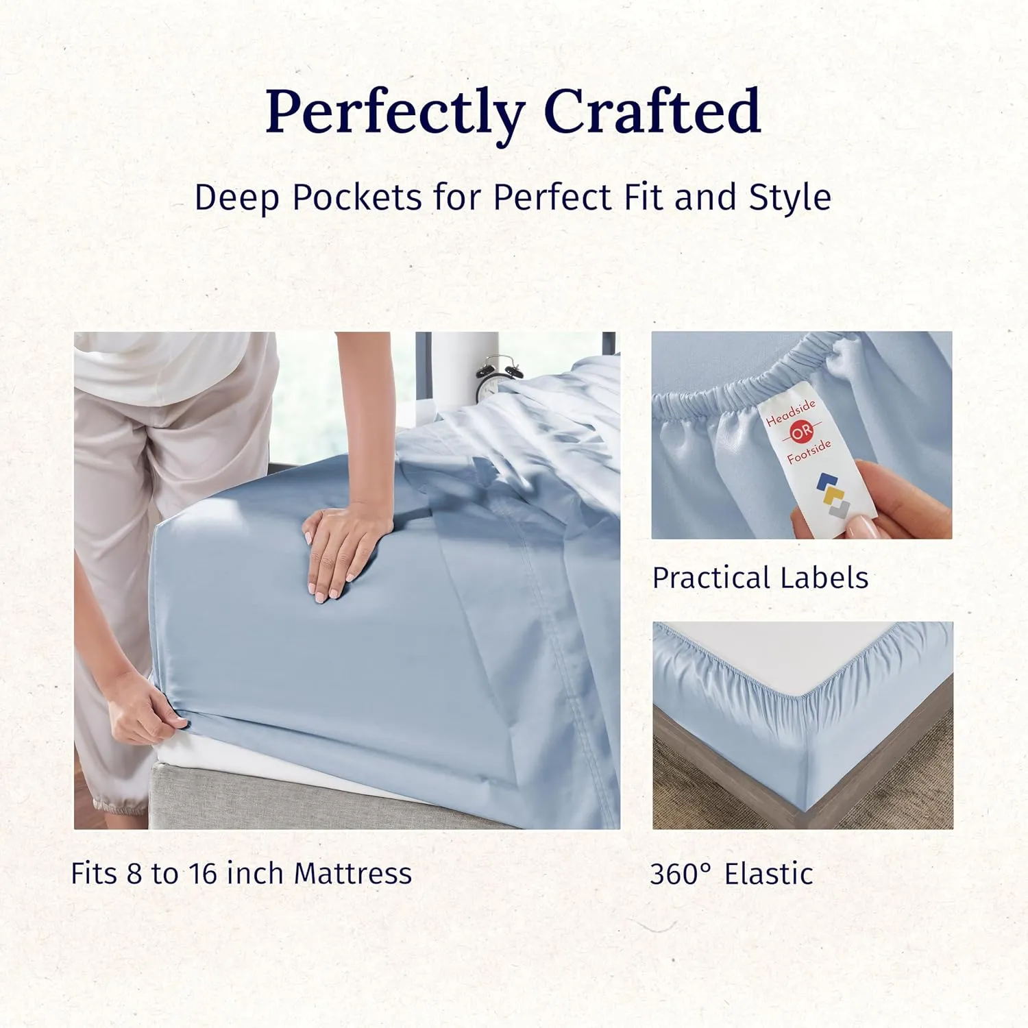 California Design Den Luxury Queen Size Sheet Set - 100% Cotton, 600 Thread Count Deep Pocket Queen Sheets, Hotel-Quality Bedding with Sateen Weave - Blue