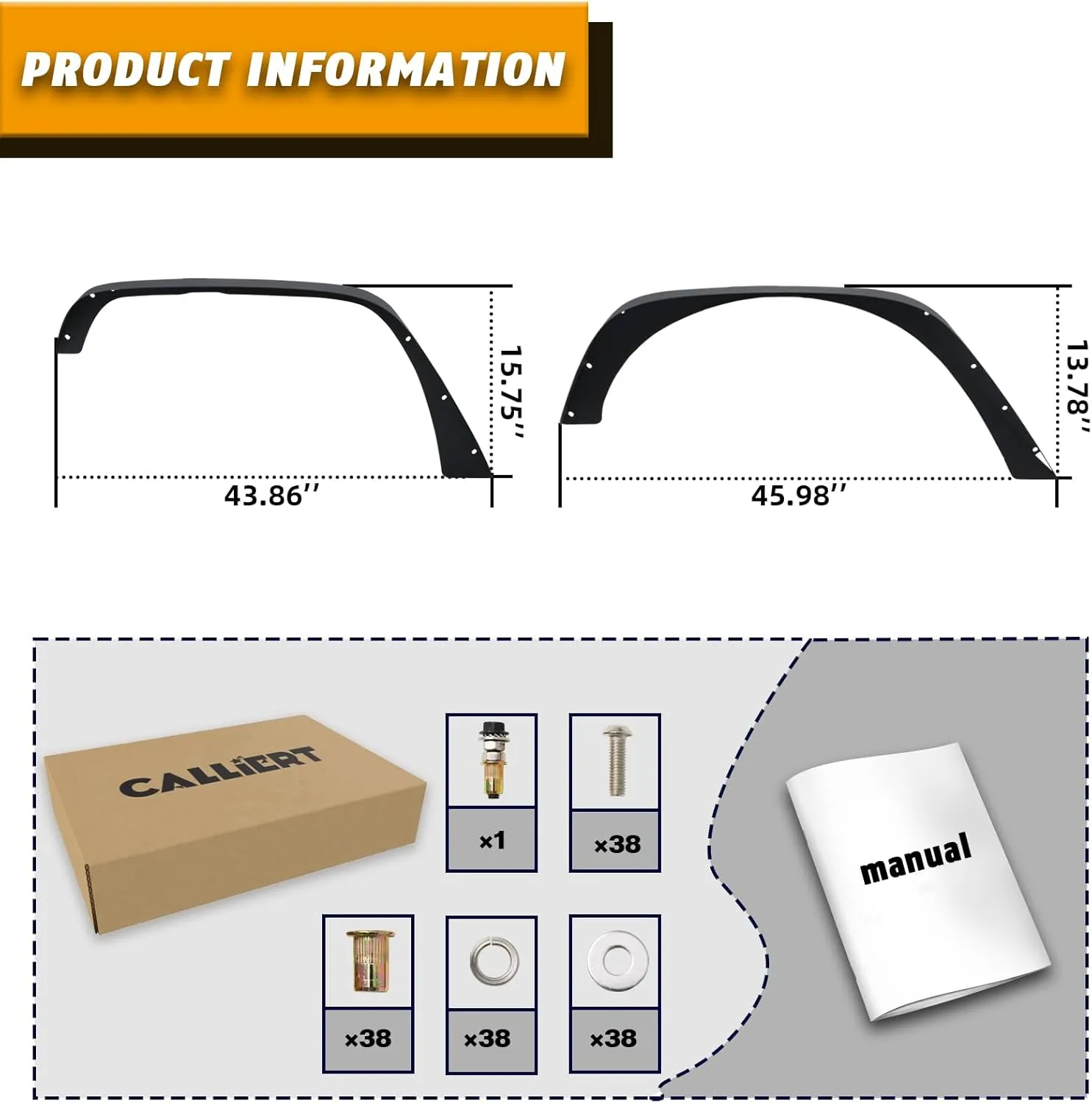CALLIERT Flat Front & Rear Fender Flares Mud Guards Kit Compatible with 2007-2018 Jeep Wrangler JK JKU Unlimited (2/4 Doors) 4 PCS Off-Road Steel Wheel Fenders Combo