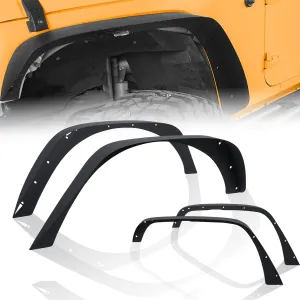 CALLIERT Flat Front & Rear Fender Flares Mud Guards Kit Compatible with 2007-2018 Jeep Wrangler JK JKU Unlimited (2/4 Doors) 4 PCS Off-Road Steel Wheel Fenders Combo