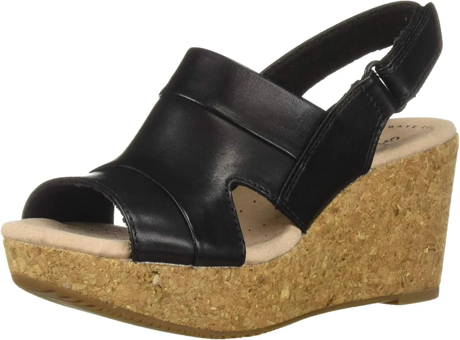 Clarks Women's Casual Wedge Sandal, Black Leather, 12 Wide