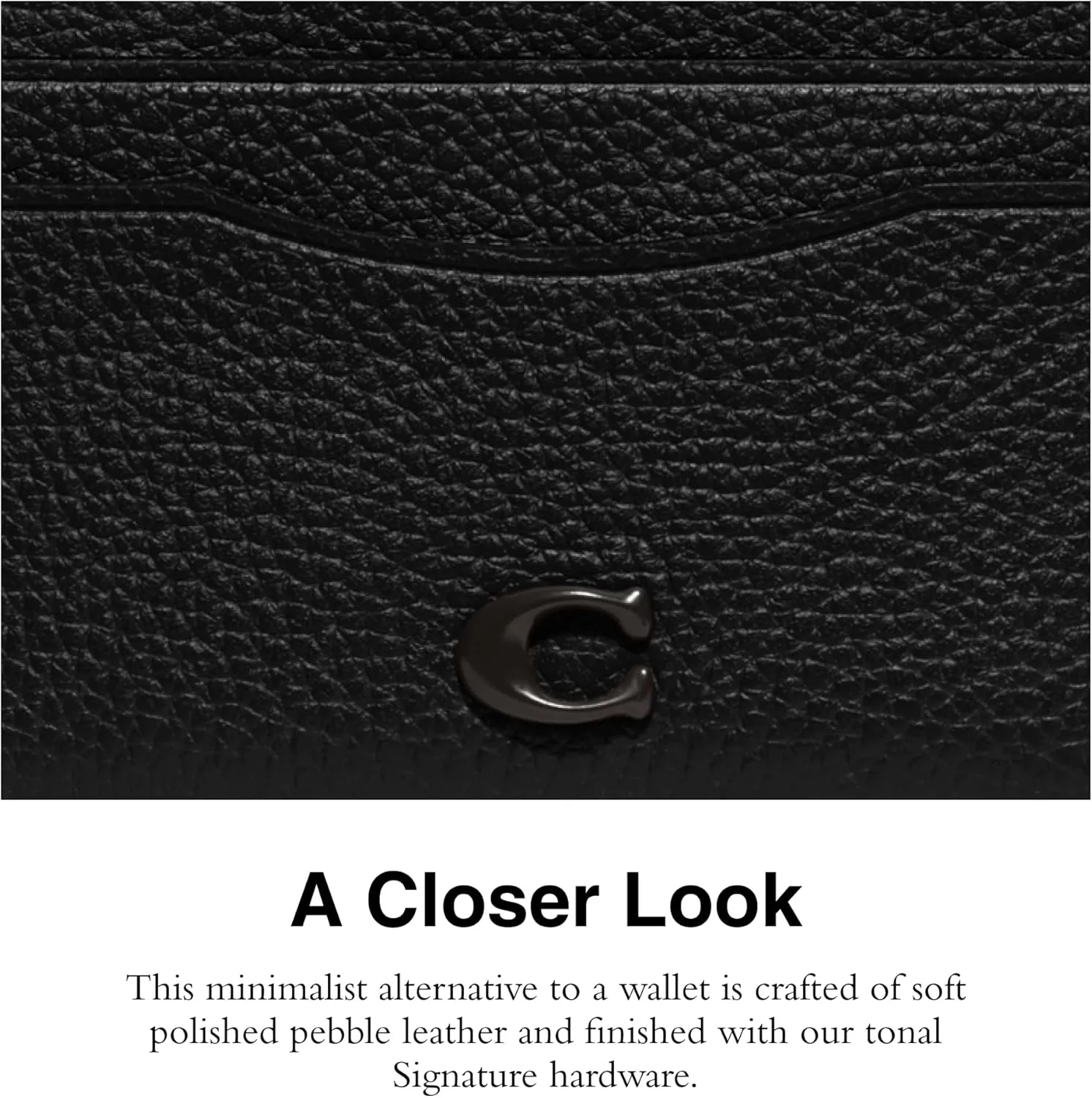 Coach Women's Flat Card Case in Pebble Leather with Sculpted C Hardware Branding Credit Holders