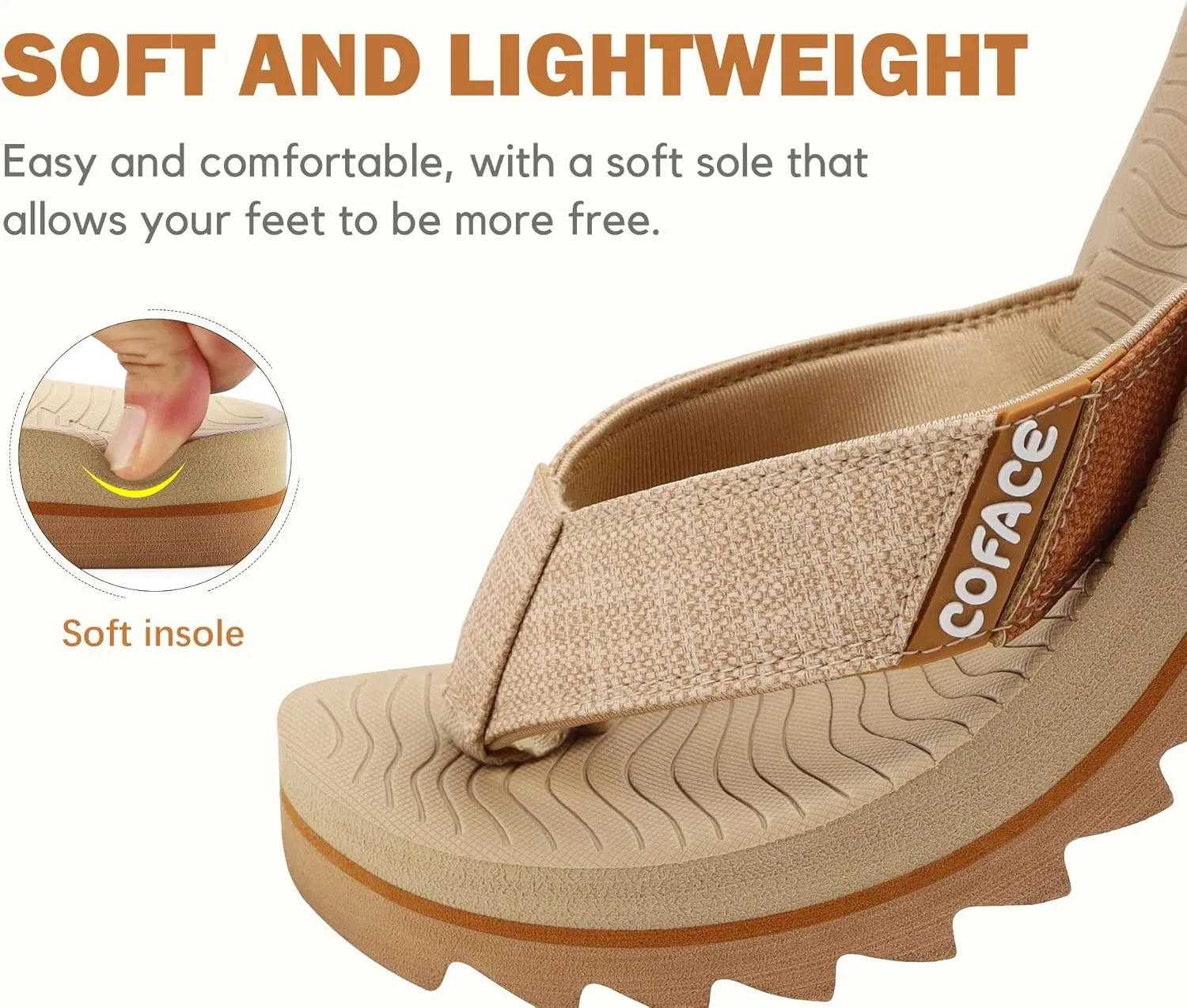 COFACE Flip Flops for Men with Arch Support Mens Sport Beach Thong-Sandals Outdoor 2025 Summer Leather Sandal for Man