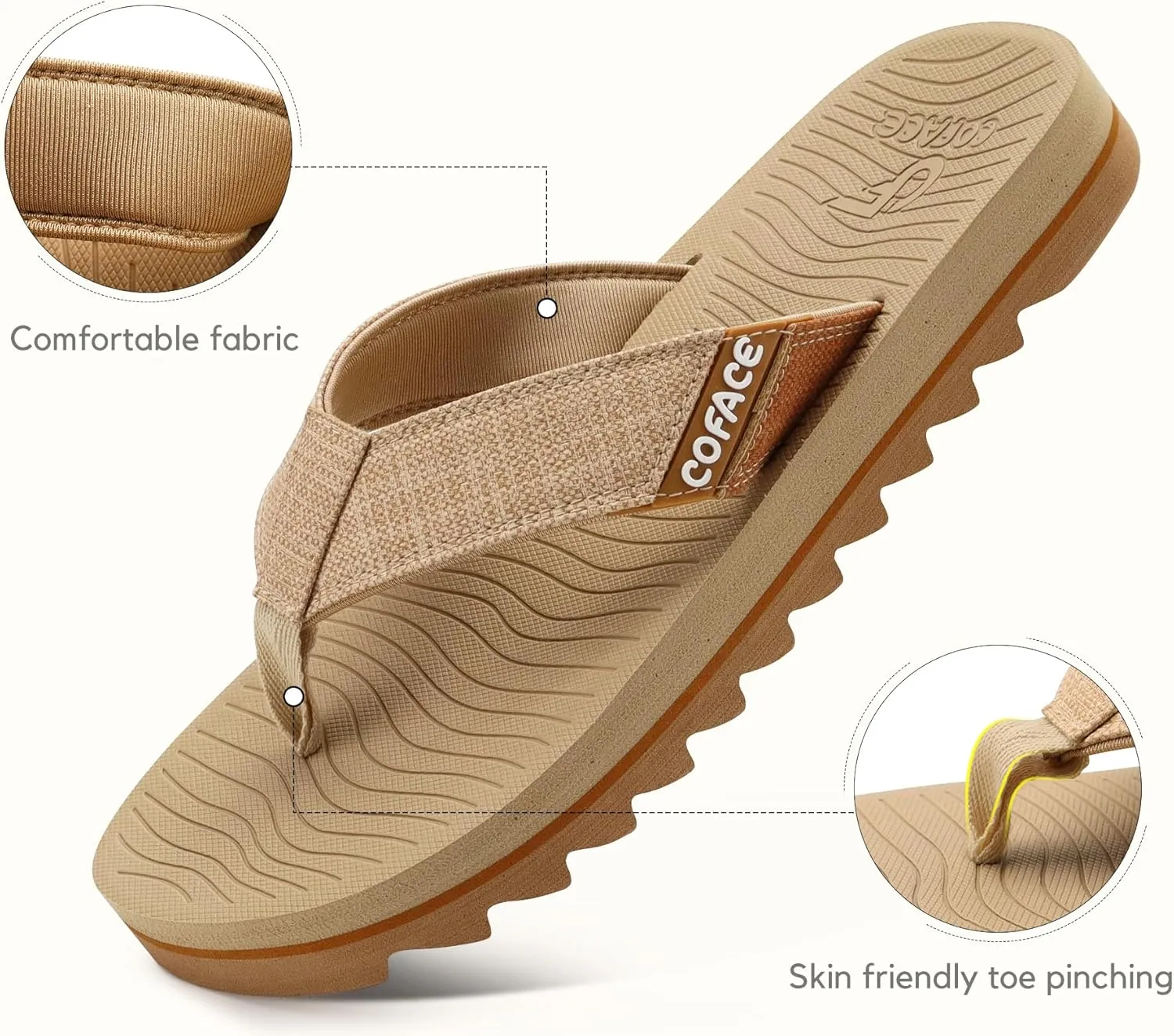COFACE Flip Flops for Men with Arch Support Mens Sport Beach Thong-Sandals Outdoor 2025 Summer Leather Sandal for Man