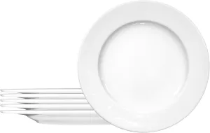 Commercial Dinnerware, Meran Porcelain Flat Plate with Rim, Salad Plate, White, 9-Inch, Set of 6