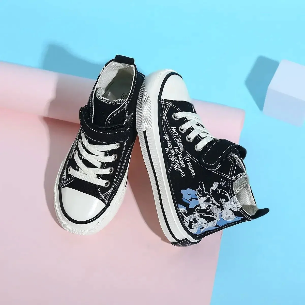 Cosplay Anime Mickey Mouse Canvas Shoes Cute Cartoon Children's Sneaker Shoes Students Ligh-top Adult White Casual Walking Shoes