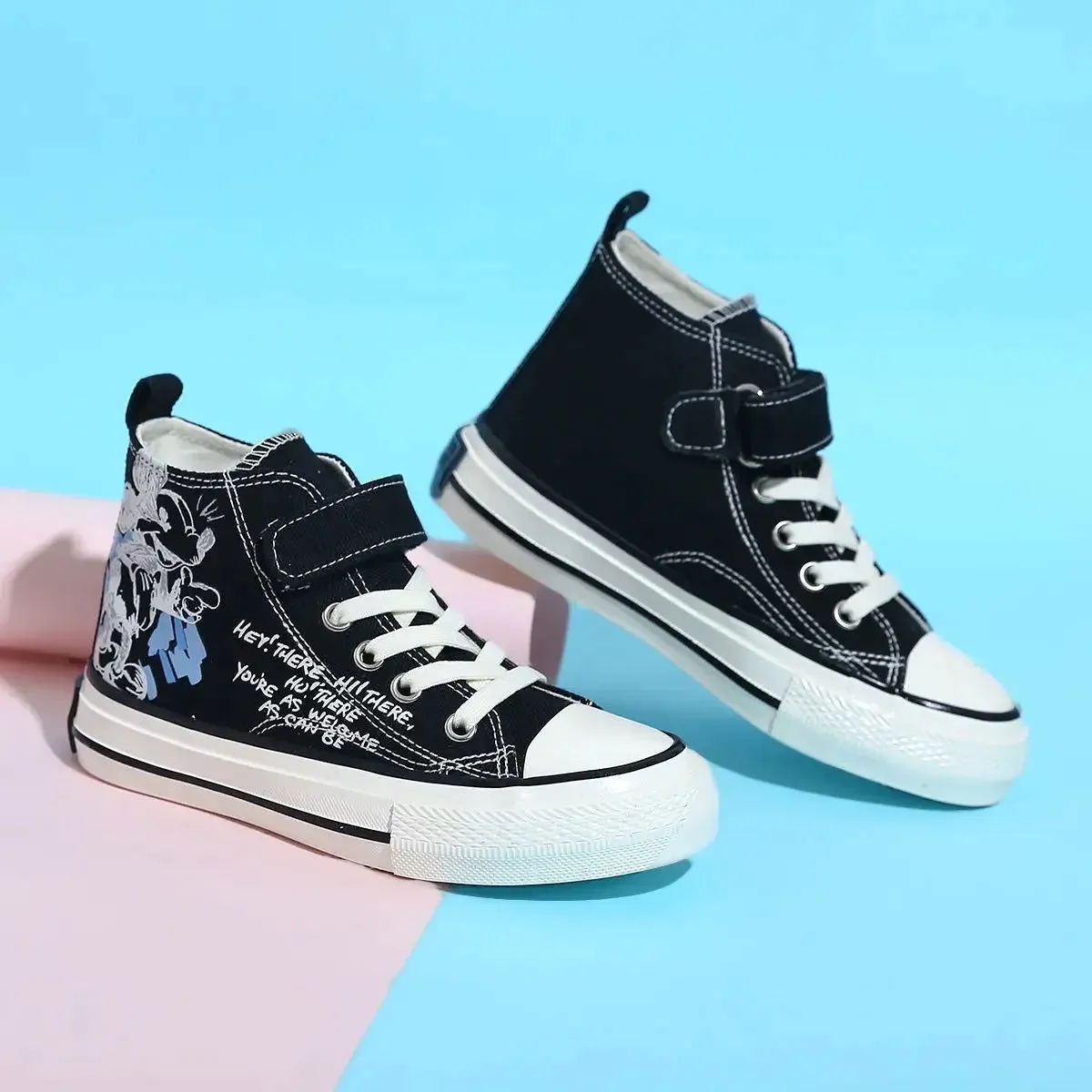 Cosplay Anime Mickey Mouse Canvas Shoes Cute Cartoon Children's Sneaker Shoes Students Ligh-top Adult White Casual Walking Shoes