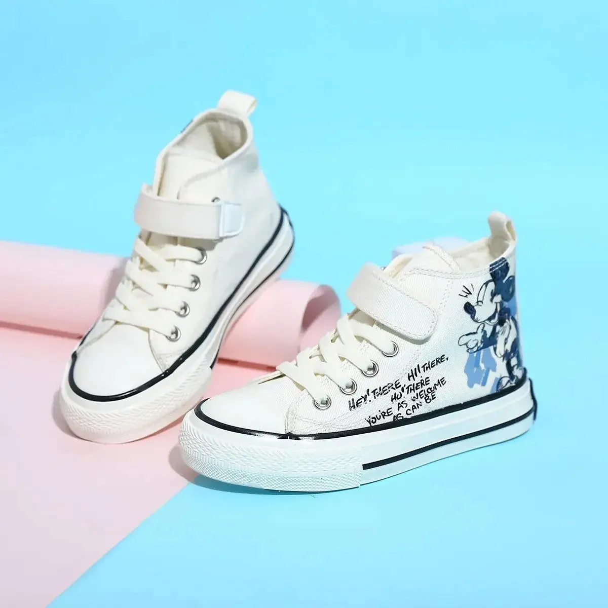Cosplay Anime Mickey Mouse Canvas Shoes Cute Cartoon Children's Sneaker Shoes Students Ligh-top Adult White Casual Walking Shoes
