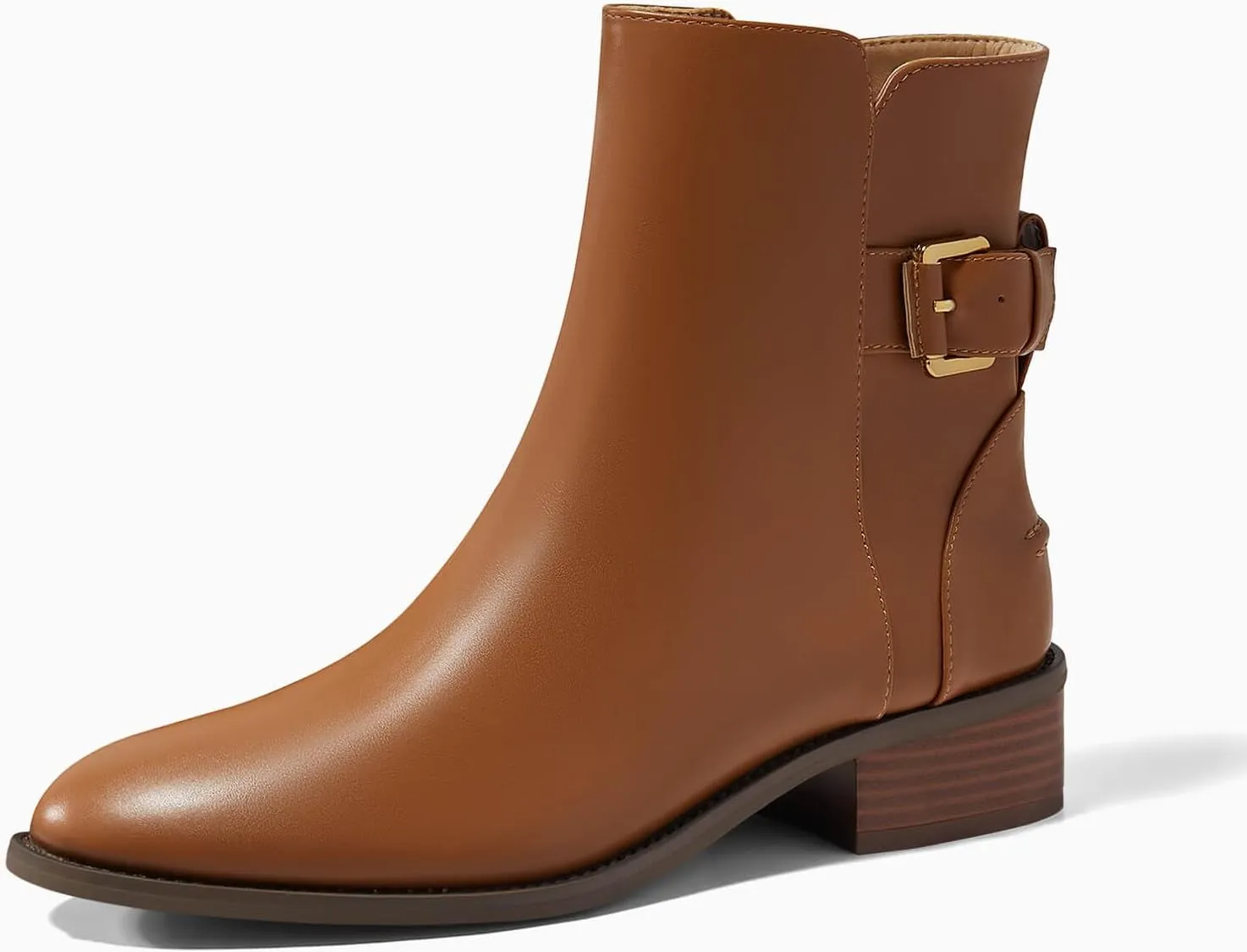 Coutgo Womens Flat Ankle Boots Low Heel Booties Chunky Stacked Pointed Toe Buckle Fall Western Dress Shoes