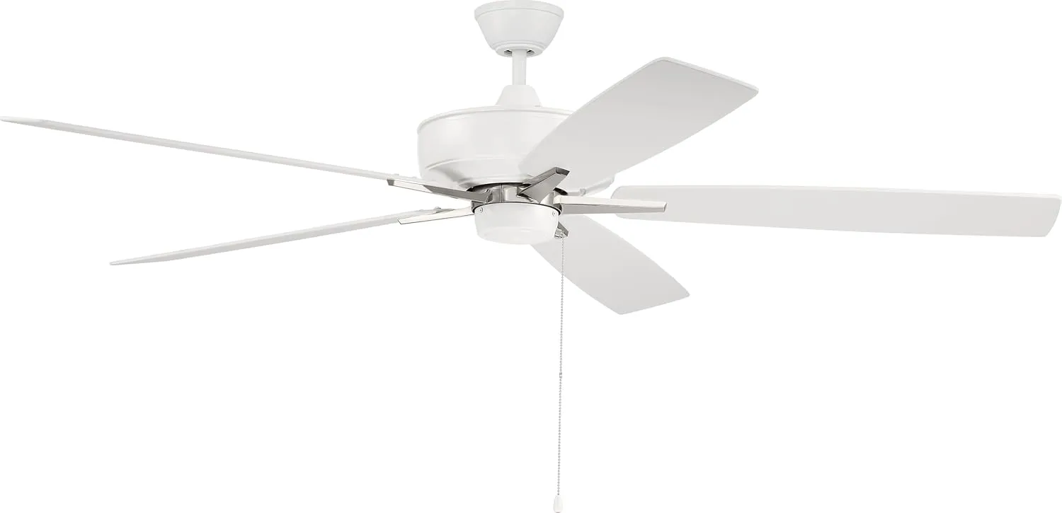 Craftmade S60WPLN5-60WWOK Super Pro 60" Ceiling Fan, White/Polished Nickel
