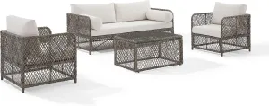 Crosley Furniture Granite Bay 4Pc Wicker Outdoor Sofa Furniture Set Creme/Stone