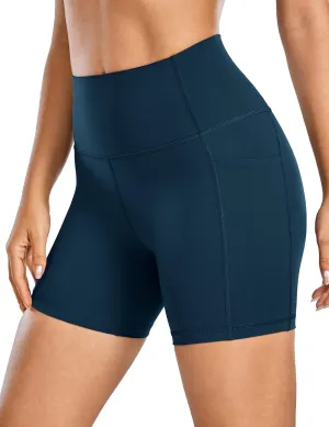 CRZ YOGA Women's Naked Feeling Biker Shorts with Pockets 5'' - High Waisted Yoga Gym Workout Spandex