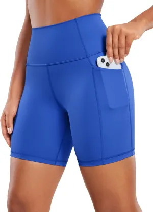 CRZ YOGA Women's Naked Feeling Biker Shorts with Pockets 6'' - High Waisted Yoga Gym Workout Spandex