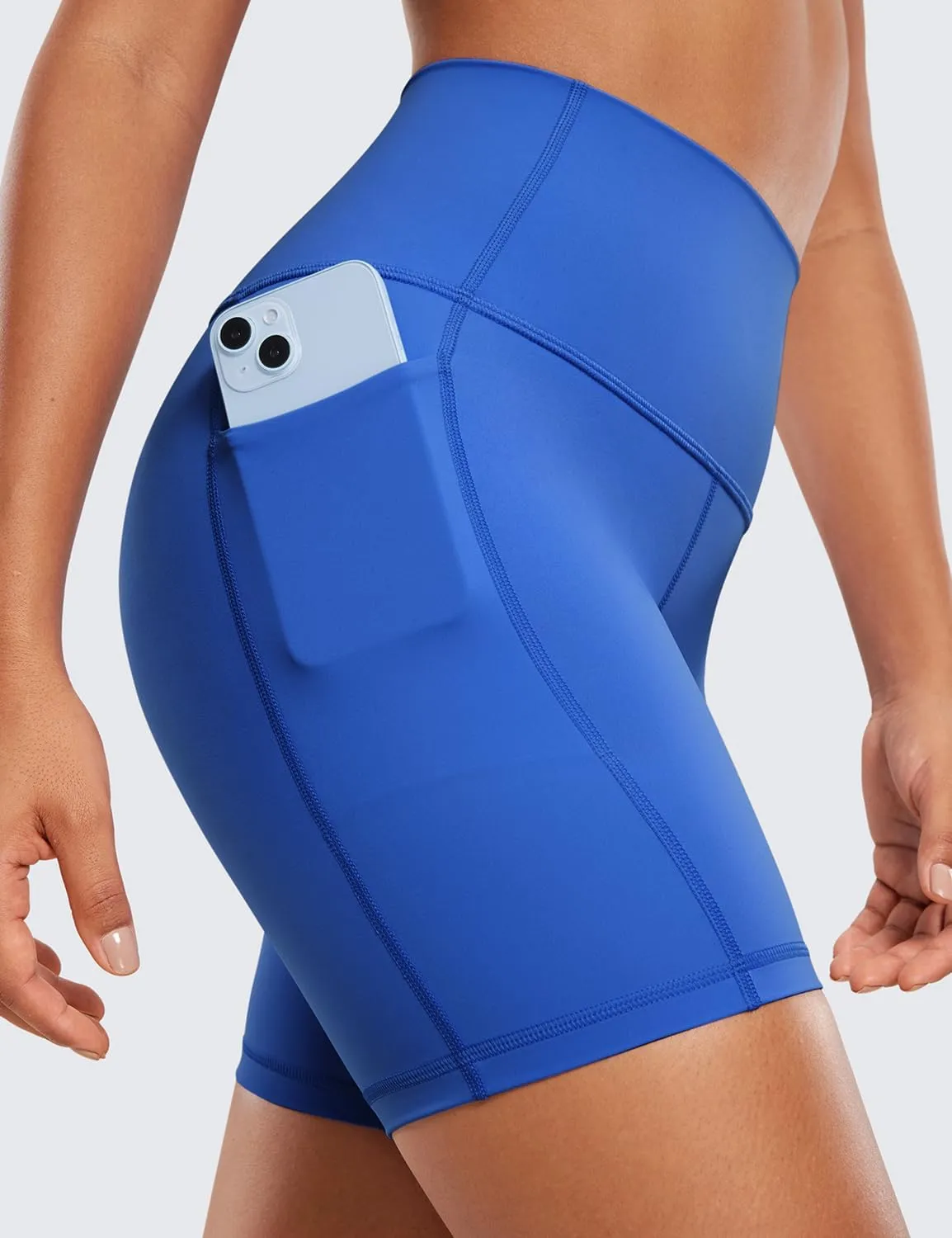 CRZ YOGA Women's Naked Feeling Biker Shorts with Pockets 6'' - High Waisted Yoga Gym Workout Spandex