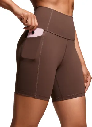 CRZ YOGA Women's Naked Feeling Biker Shorts with Pockets 6'' - High Waisted Yoga Gym Workout Spandex