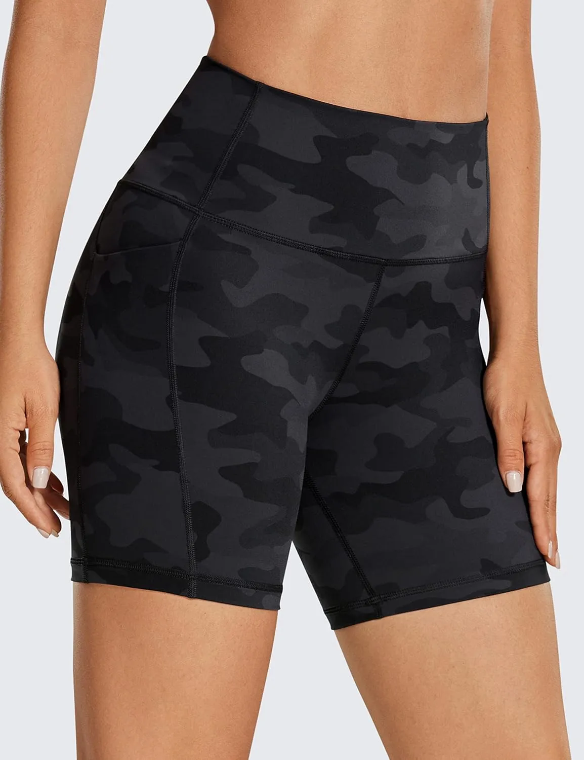 CRZ YOGA Women's Naked Feeling Biker Shorts with Pockets 6'' - High Waisted Yoga Gym Workout Spandex