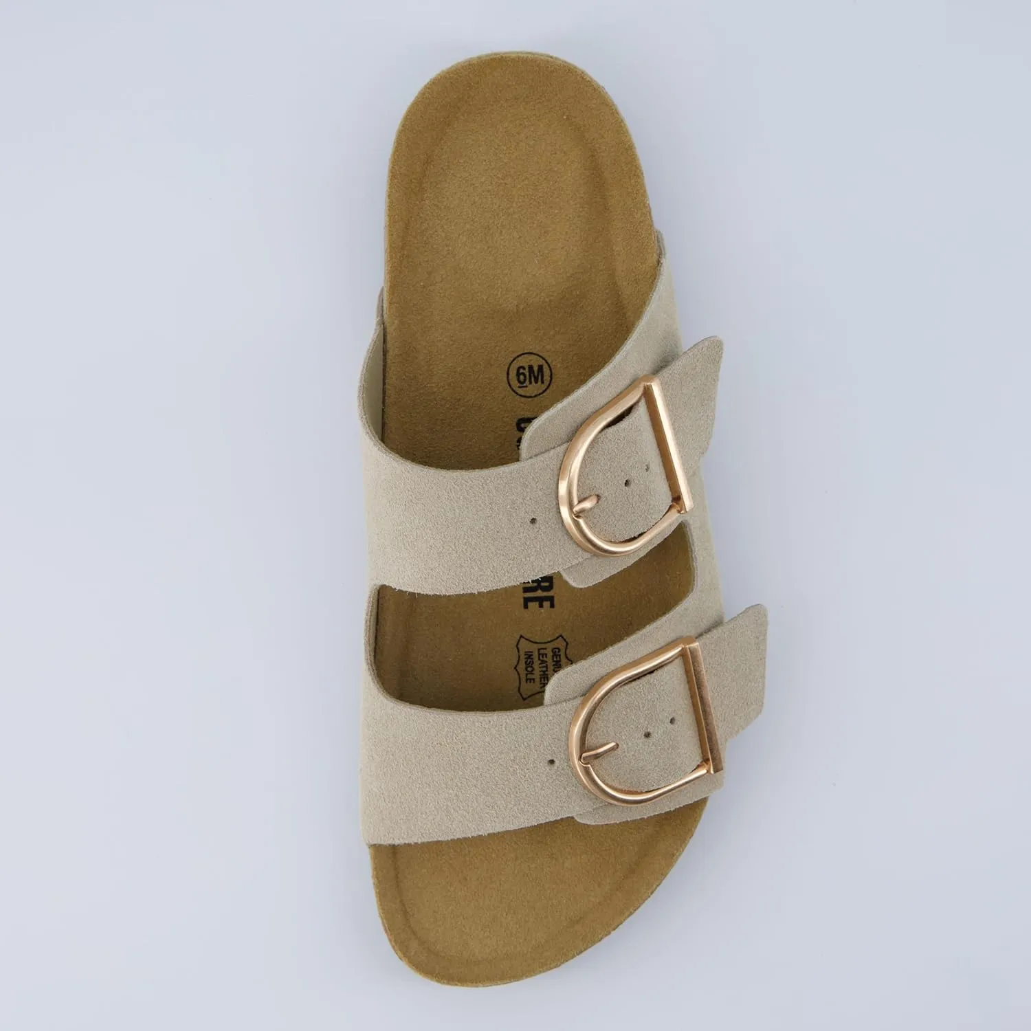CUSHIONAIRE Legacy Cork Footbed Sandals for Women – Leather Double Strap Slides with Adjustable Buckles   Memory Foam
