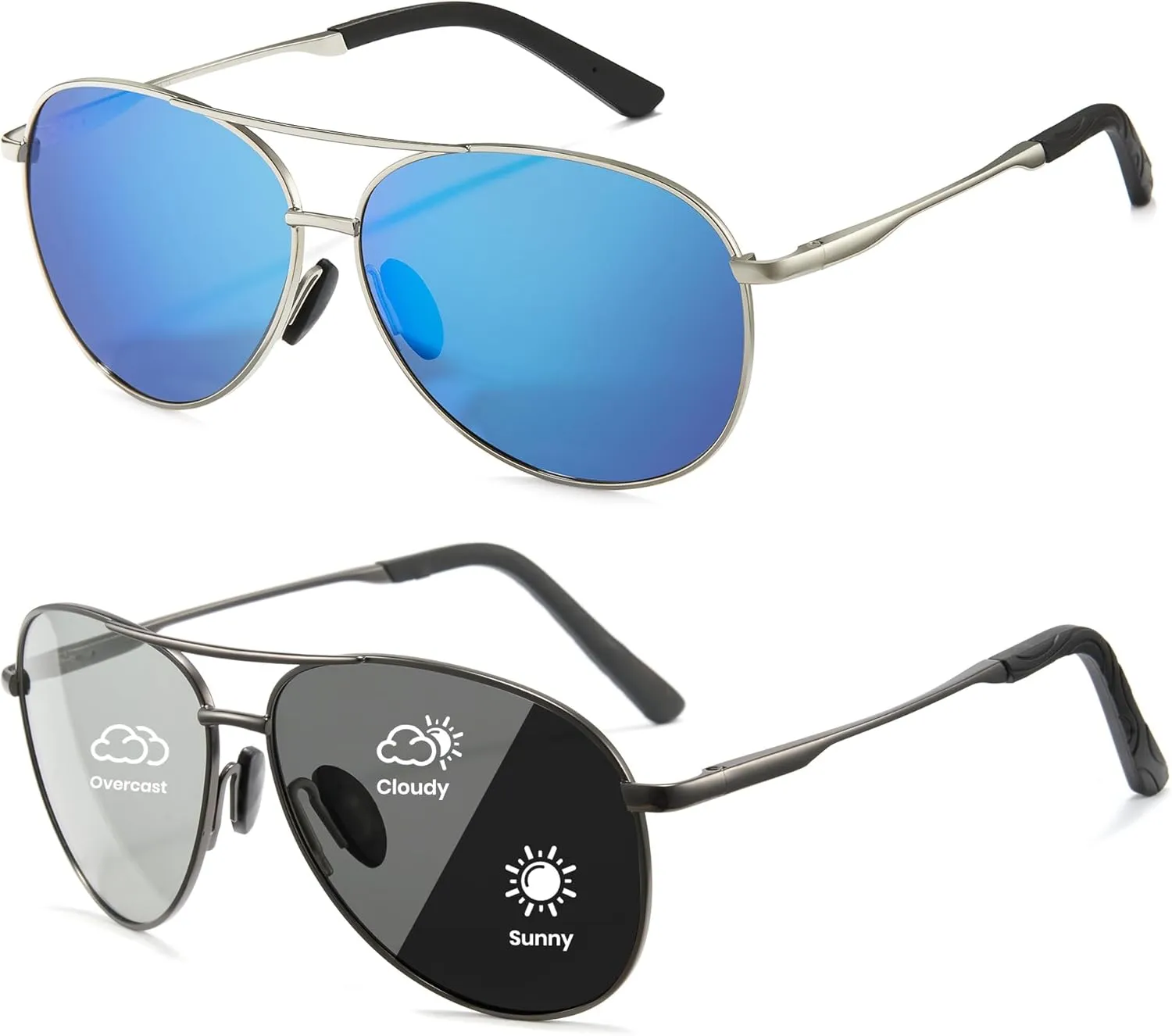 Cyxus 2 Pack Retro Aviator Sunglasses for Women Men Sunglasses Polarized UV400 Protection Vintage 70s Double Bridge Glasses