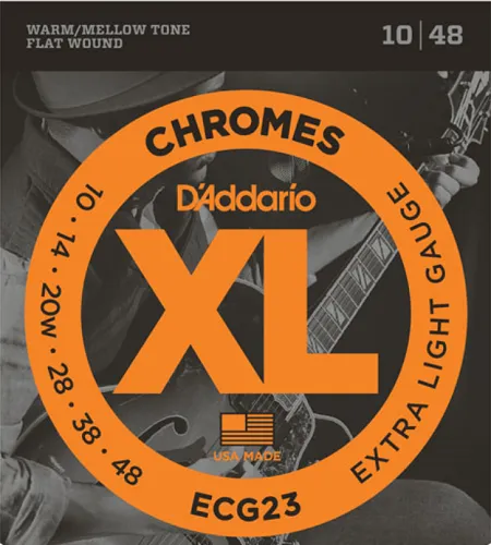 D'Addario Chromes Flat Wound, Extra Light, 10-48 Electric Guitar Strings - ECG23