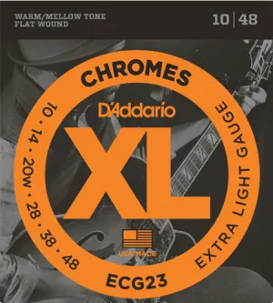 D'Addario Chromes Flat Wound, Extra Light, 10-48 Electric Guitar Strings - ECG23