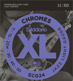 D'Addario  Chromes Flat Wound, Jazz Light, 11-50 Electric Guitar Strings - ECG24