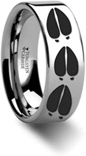 DEER TRACK Animal Tracks Deer Buck Hoof Print Ring Inside Engraved Flat Polished Tungsten Ring 6mm Wide Wedding Band with Custom Inside Engraved Personalized