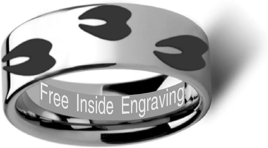 DEER TRACK Animal Tracks Deer Hoof Print Ring Inside Engraved Flat Polished Tungsten Ring 10mm Wide Wedding Band with Custom Inside Engraved Personalized