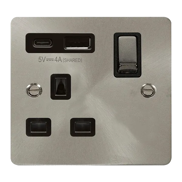 Define 'INGOT' 13A 1  GANG  SWITCHED SAFETY SHUTTER SOCKET OUTLET WITH TYPE A & C USB (4A) OUTLETS