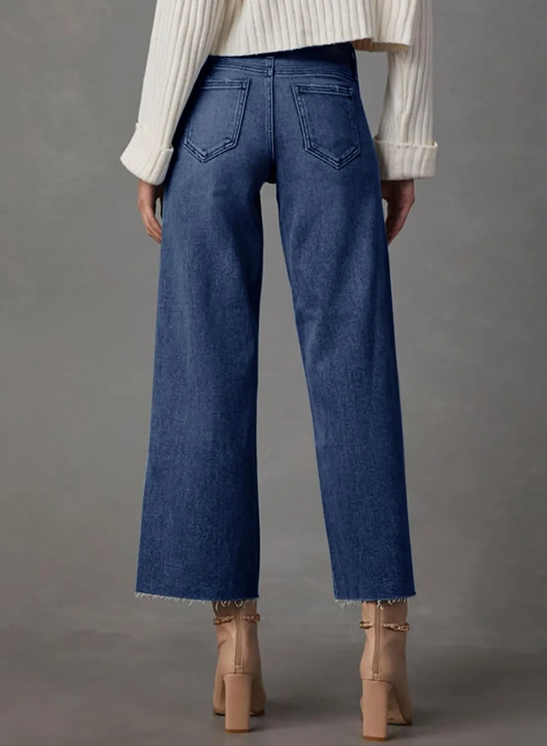Dokotoo Womens High Waist Baggy Jeans Wide Leg Casual Petite 2025 8 Points Length Stretch Denim Pants