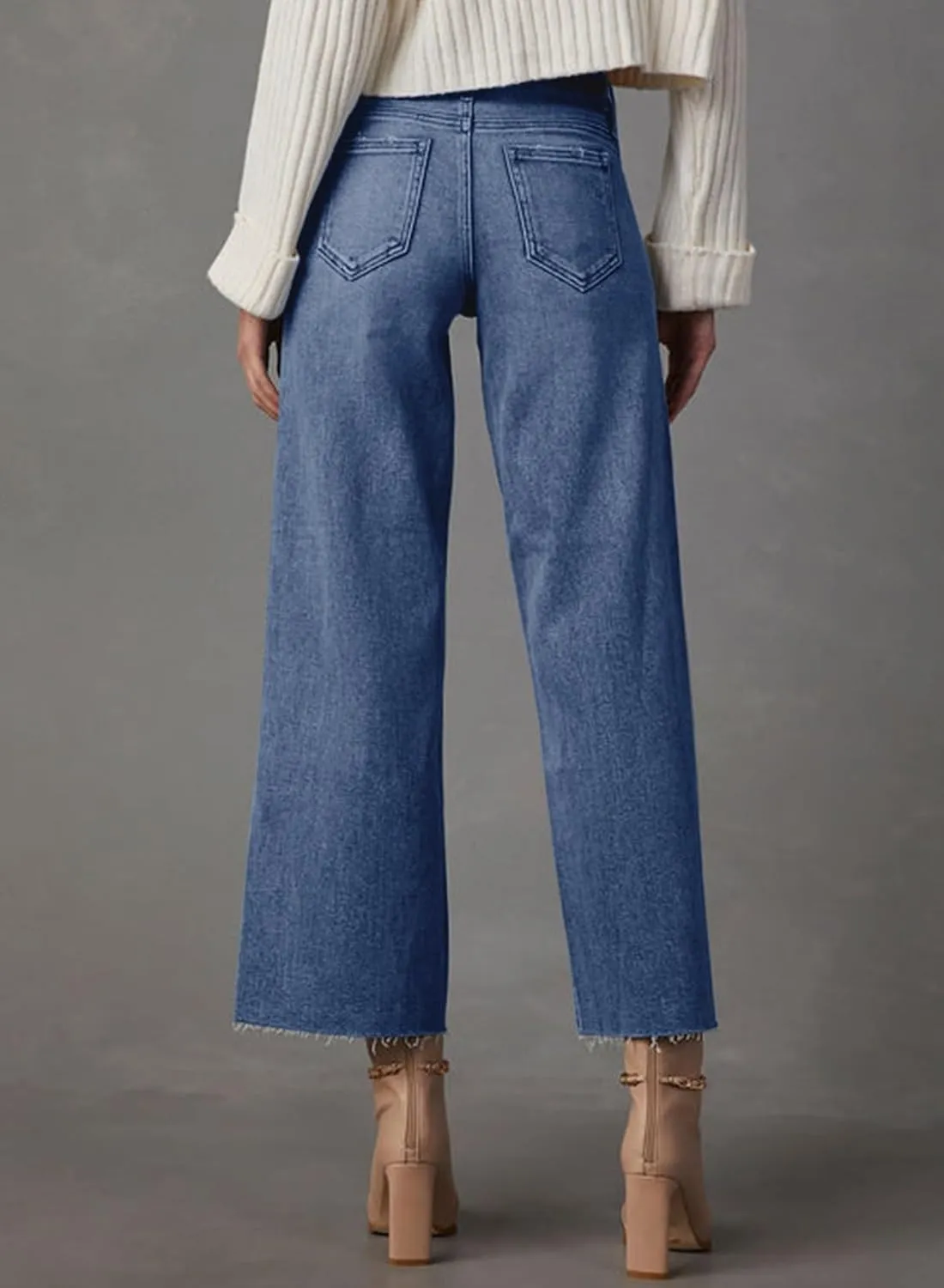 Dokotoo Womens High Waist Baggy Jeans Wide Leg Casual Petite 2025 8 Points Length Stretch Denim Pants