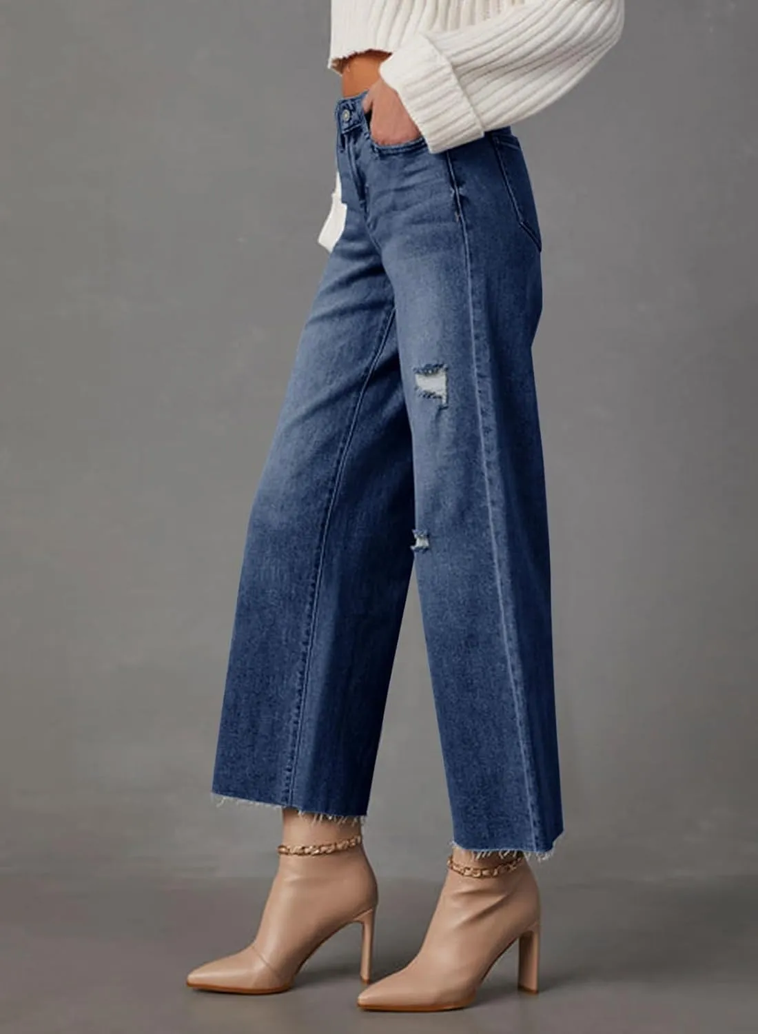 Dokotoo Womens High Waist Baggy Jeans Wide Leg Casual Petite 2025 8 Points Length Stretch Denim Pants