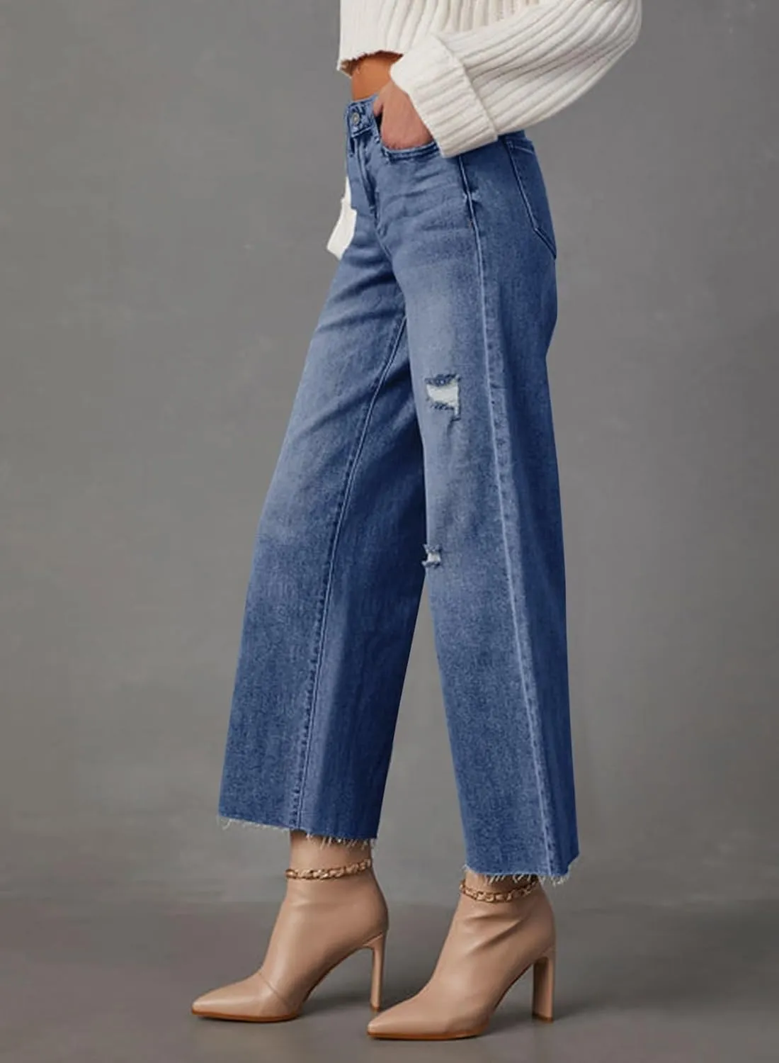 Dokotoo Womens High Waist Baggy Jeans Wide Leg Casual Petite 2025 8 Points Length Stretch Denim Pants