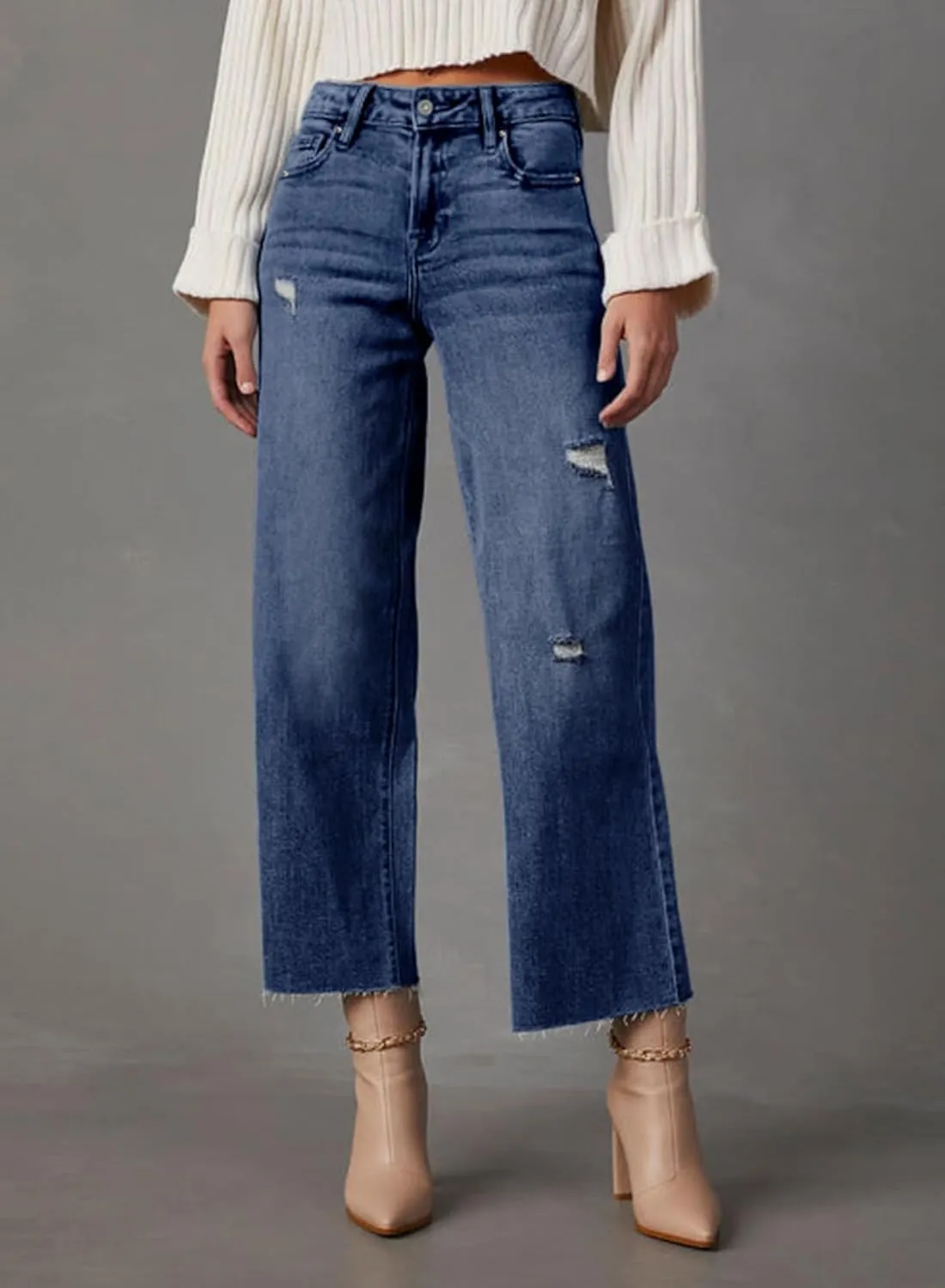 Dokotoo Womens High Waist Baggy Jeans Wide Leg Casual Petite 2025 8 Points Length Stretch Denim Pants