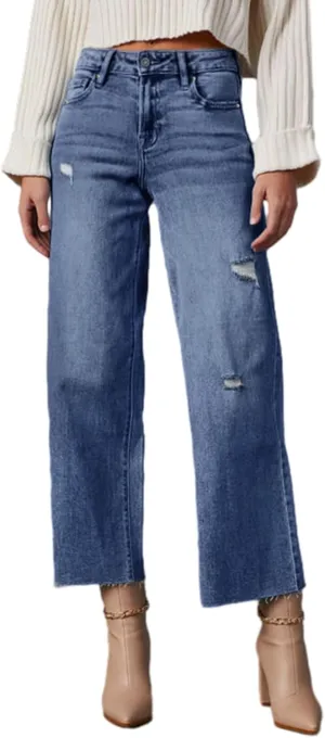 Dokotoo Womens High Waist Baggy Jeans Wide Leg Casual Petite 2025 8 Points Length Stretch Denim Pants