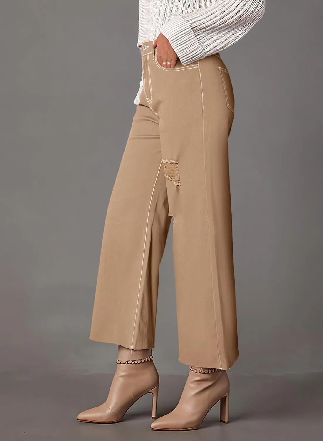 Dokotoo Womens High Waist Baggy Jeans Wide Leg Casual Petite 2025 8 Points Length Stretch Denim Pants