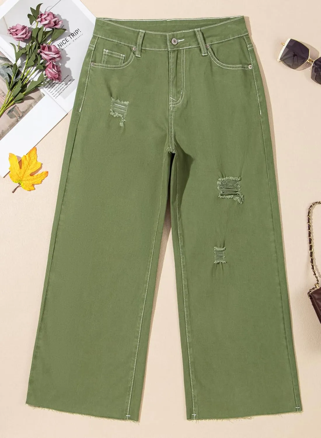 Dokotoo Womens High Waist Baggy Jeans Wide Leg Casual Petite 2025 8 Points Length Stretch Denim Pants