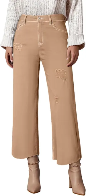Dokotoo Womens High Waist Baggy Jeans Wide Leg Casual Petite 2025 8 Points Length Stretch Denim Pants