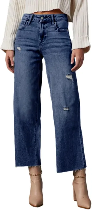 Dokotoo Womens High Waist Baggy Jeans Wide Leg Casual Petite 2025 8 Points Length Stretch Denim Pants