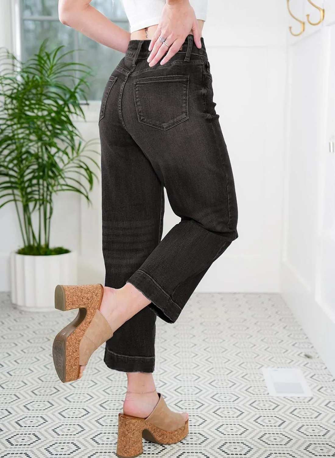 Dokotoo Womens Summer Jeans High Waisted Wide Leg Baggy Jeans for Women Stretch Denim Pants