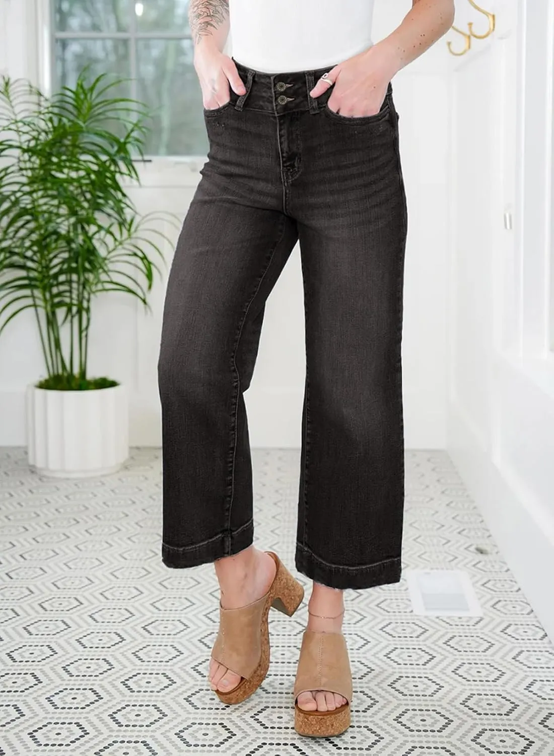 Dokotoo Womens Summer Jeans High Waisted Wide Leg Baggy Jeans for Women Stretch Denim Pants