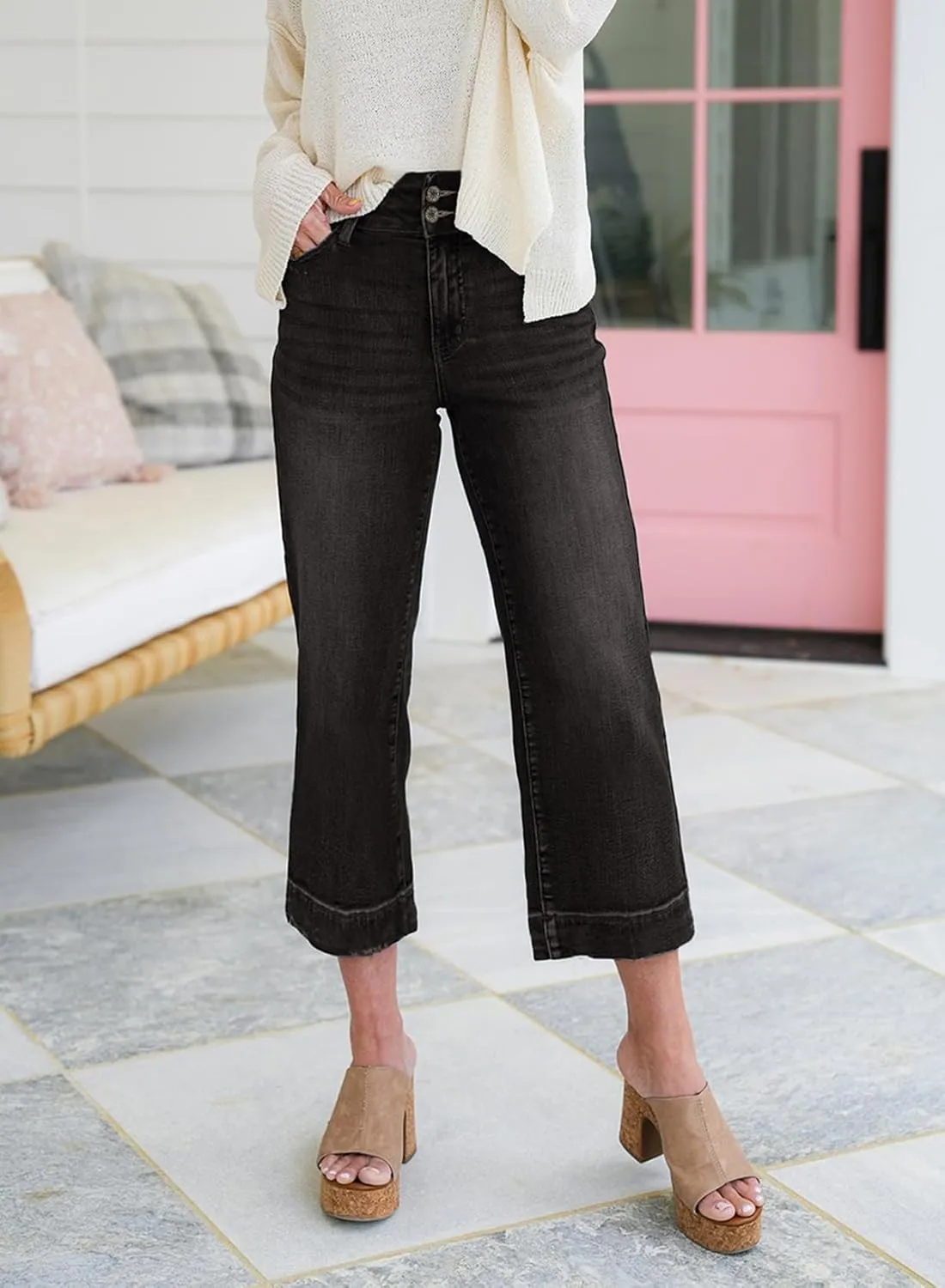 Dokotoo Womens Summer Jeans High Waisted Wide Leg Baggy Jeans for Women Stretch Denim Pants