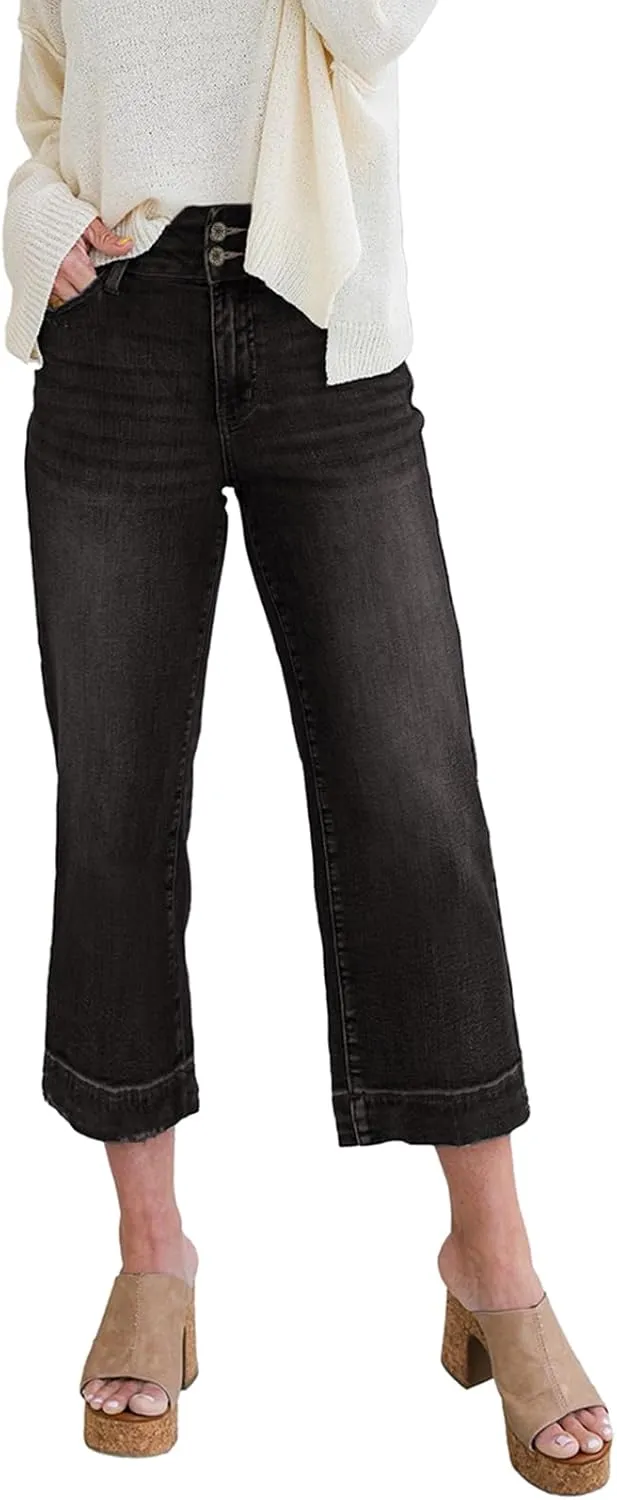 Dokotoo Womens Summer Jeans High Waisted Wide Leg Baggy Jeans for Women Stretch Denim Pants
