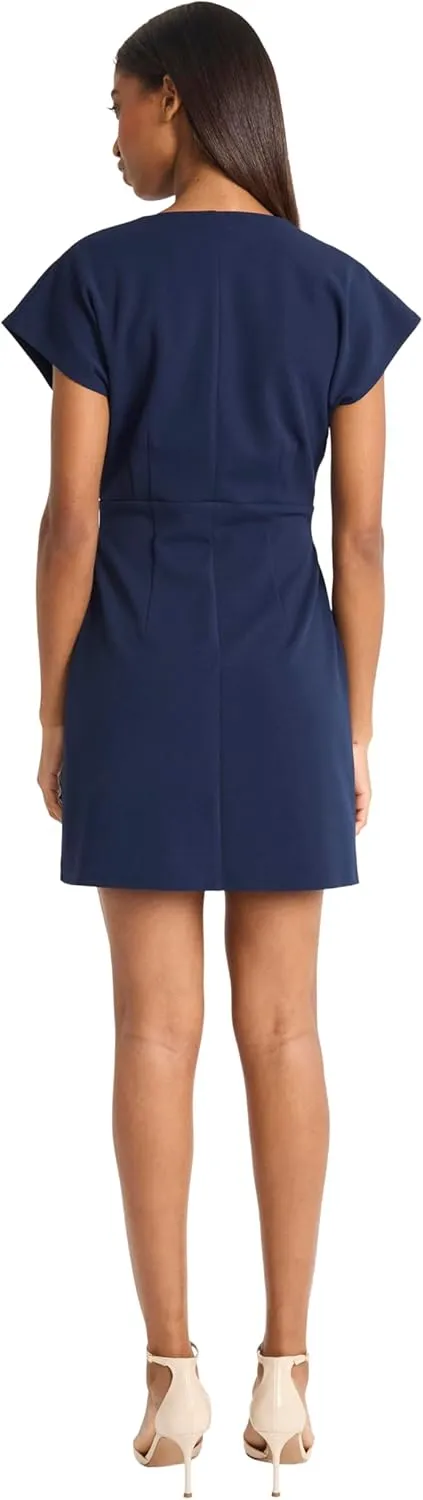 Donna Morgan Women's Elegant Wrap-Style Mini Dress-V-Neck Short Sleeve Button Front Tailored Silhouette for Special Occasions