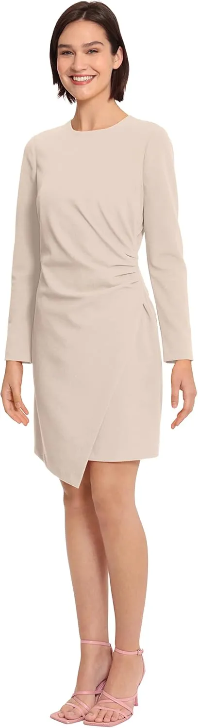 Donna Morgan Women's Sleek Faux Wrap Dress with Asymmetric Skirt Office Workwear Event Guest of
