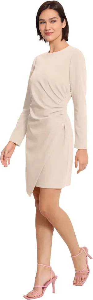 Donna Morgan Women's Sleek Faux Wrap Dress with Asymmetric Skirt Office Workwear Event Guest of