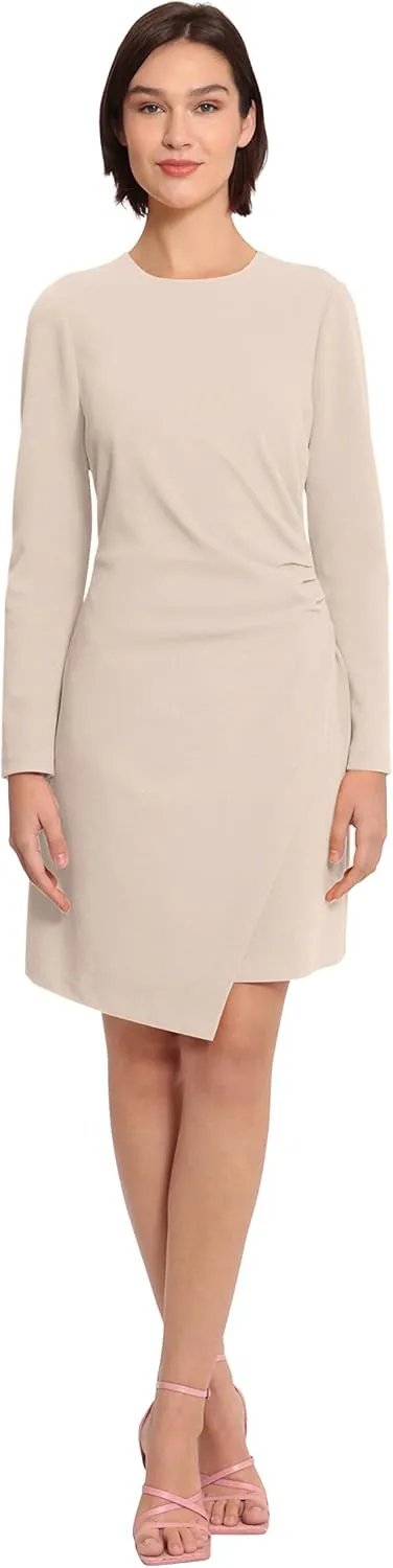 Donna Morgan Women's Sleek Faux Wrap Dress with Asymmetric Skirt Office Workwear Event Guest of